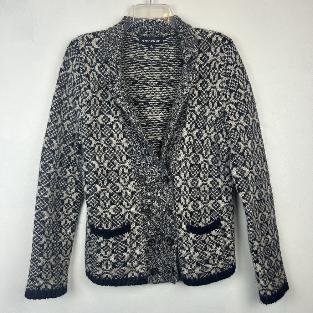 Banana Republic Cardigan Sweater Womens Medium Blue Alpaca Wool Blend Academia